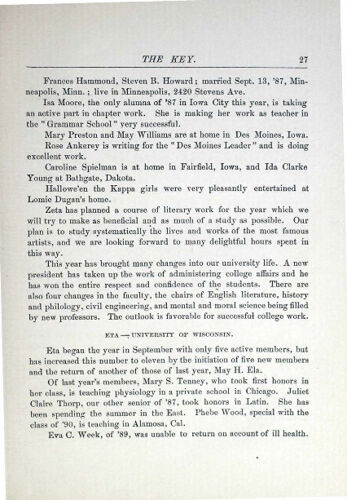 Chapter Letters: Eta - University of Wisconsin, December 1887 (image)